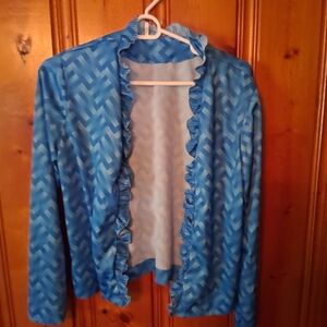 Blue Ruffled Open Cardigan